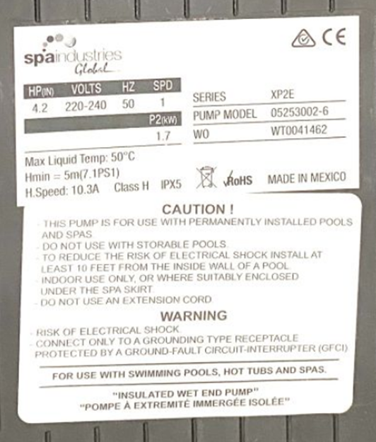 Gecko Pump 4.2HP 1SP 50Hz 3m Lead Amp Plug (Maelstrom Series replacing XP2e & XP3)