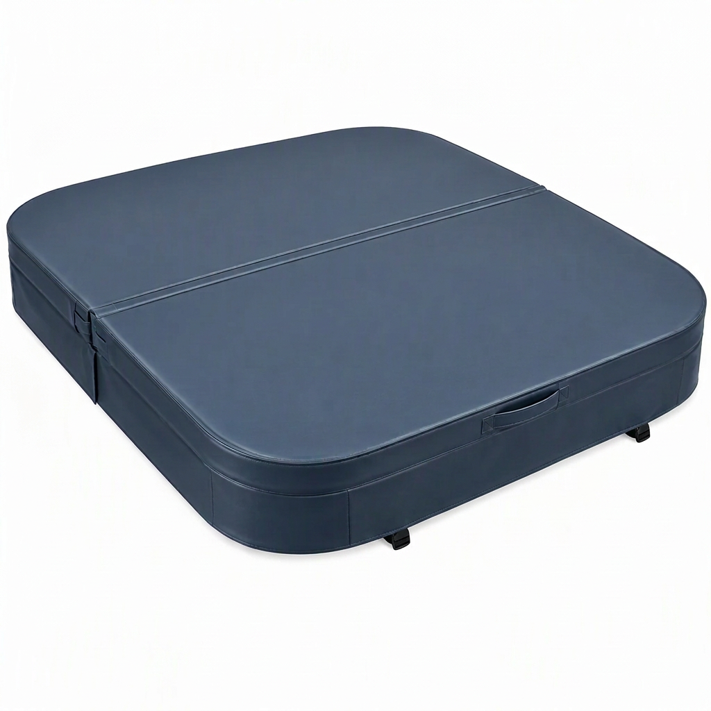 Clearance navy blue spa hardcover 2000mm x 2000mm with 330mm rounded corners and 4 locking straps for Signature Arizona, Mirage, Tasman and Hydro spa models
