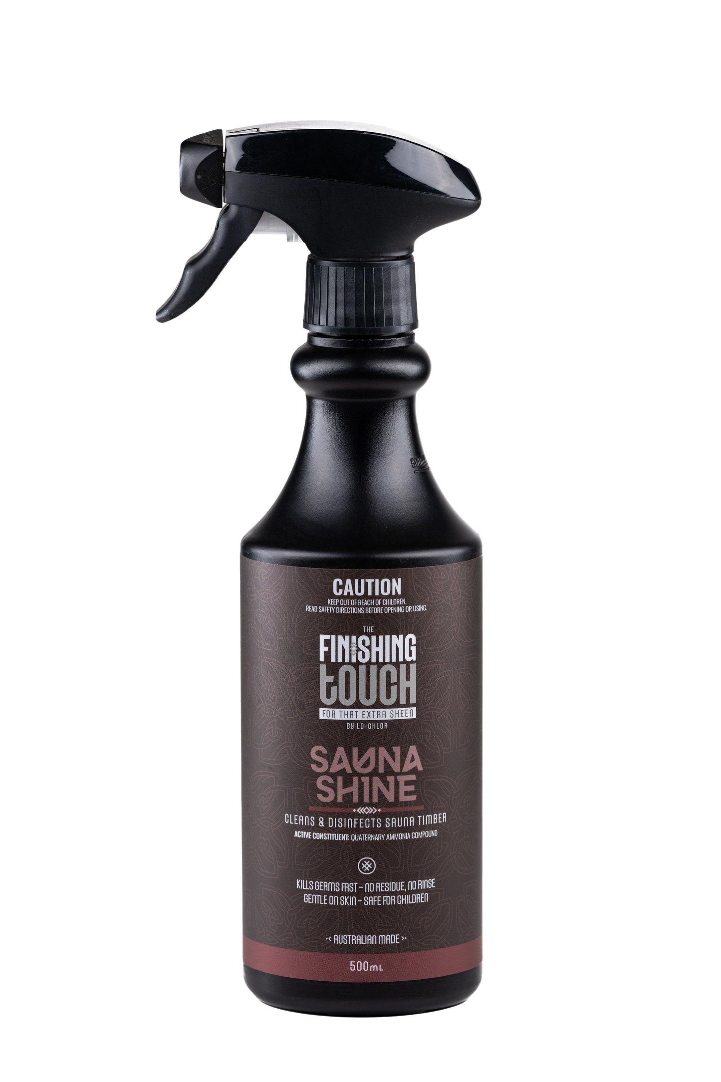 Sauna Shine Surface Cleaner 500ml bottle for disinfecting and maintaining sauna interior surfaces