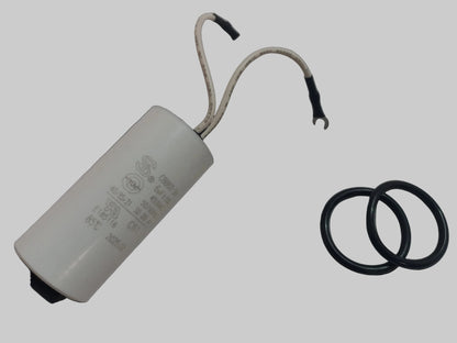 6?æF 450VAC white CBB60 SH motorƒ??run capacitor with two attached wires and two black Oƒ??rings, suitable for CMS Gecko Circ Pump.