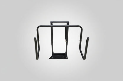 Black 2‑piece portable spa cover lifter made from powder‑coated aluminium installed on a hot tub