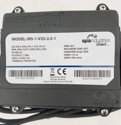 Pump 4.2HP 1SP 50Hz 3m Lead Amp Plug (Maelstrom Series replacing XP2e & XP3)- Gecko