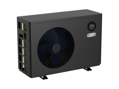 13kW inverter spa heat pump with Wi-Fi control, titanium heat exchanger, R32 refrigerant and ultra-quiet full inverter technology installed beside a spa and swimming pool.