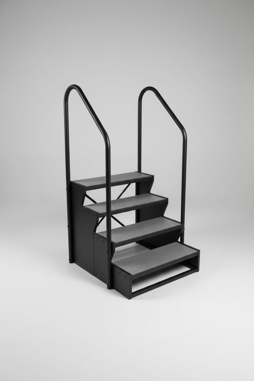 Swim Spa Steps 4 Tier Charcoal with Dual Hand Rails