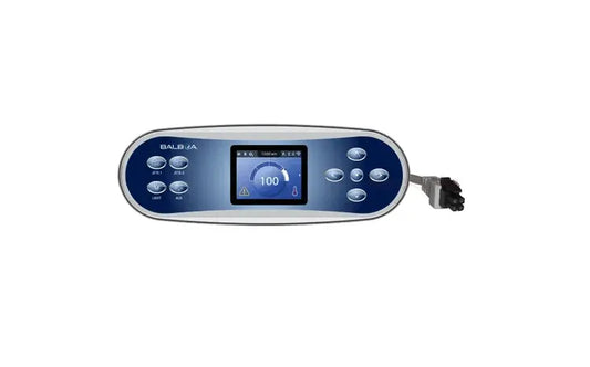 Balboa TP700 57279 topside spa control panel with 9 buttons, LCD display, and 2‑jet overlay