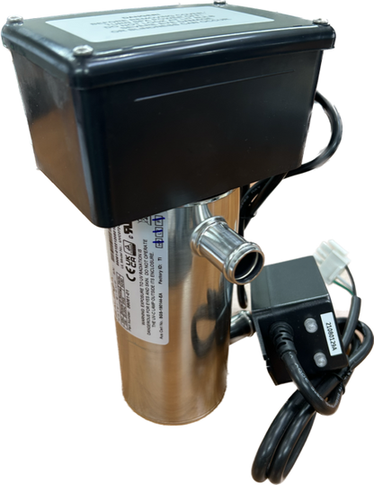 Balboa WAVETEC254™ UV Sanitizer 59061‑01 featuring a stainless‑steel UV‑C chamber with integrated mounting base, power supply module, and 7W UV lamp designed for 6GPM spa water purification.