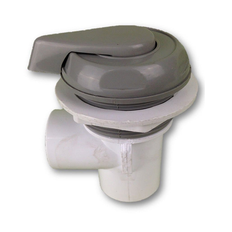 CMP 1 inch 25mm grey on off diverter valve with white body, grey handle and scalloped cap for spa waterfall and neck jet water flow control.