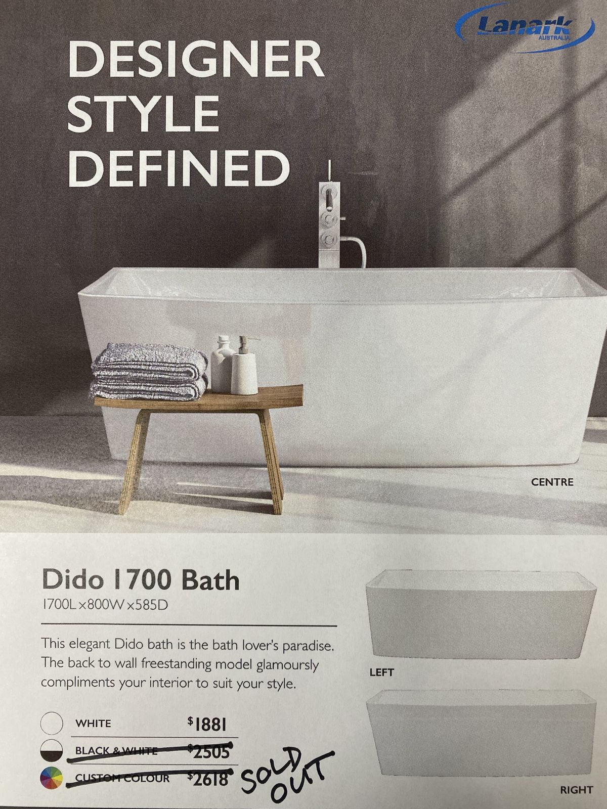 Lanark Bath Free Standing Dido White Right