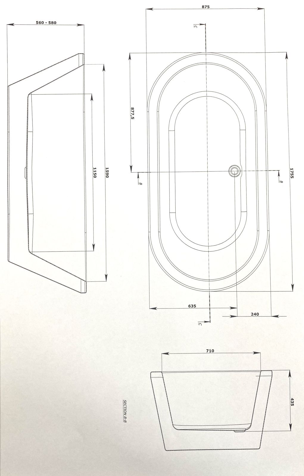 Lanark Bath Free Standing Kado Black and White