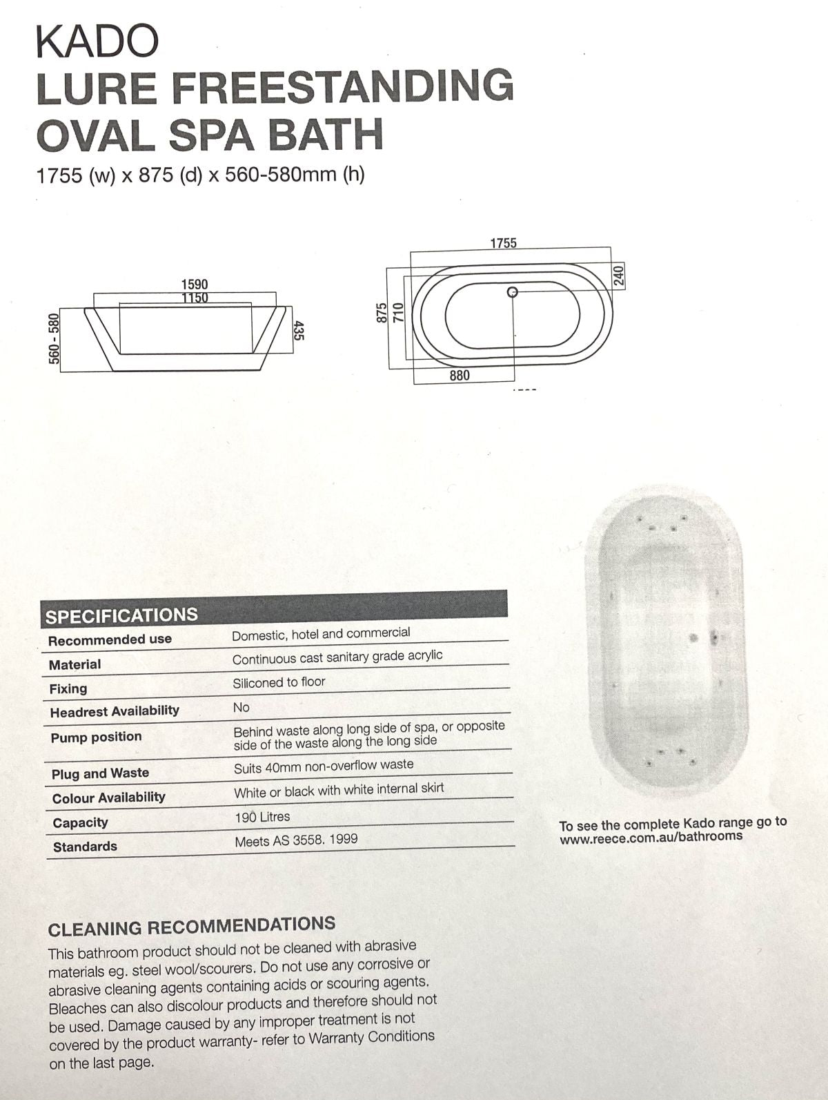 Lanark Bath Free Standing Kado Black and White