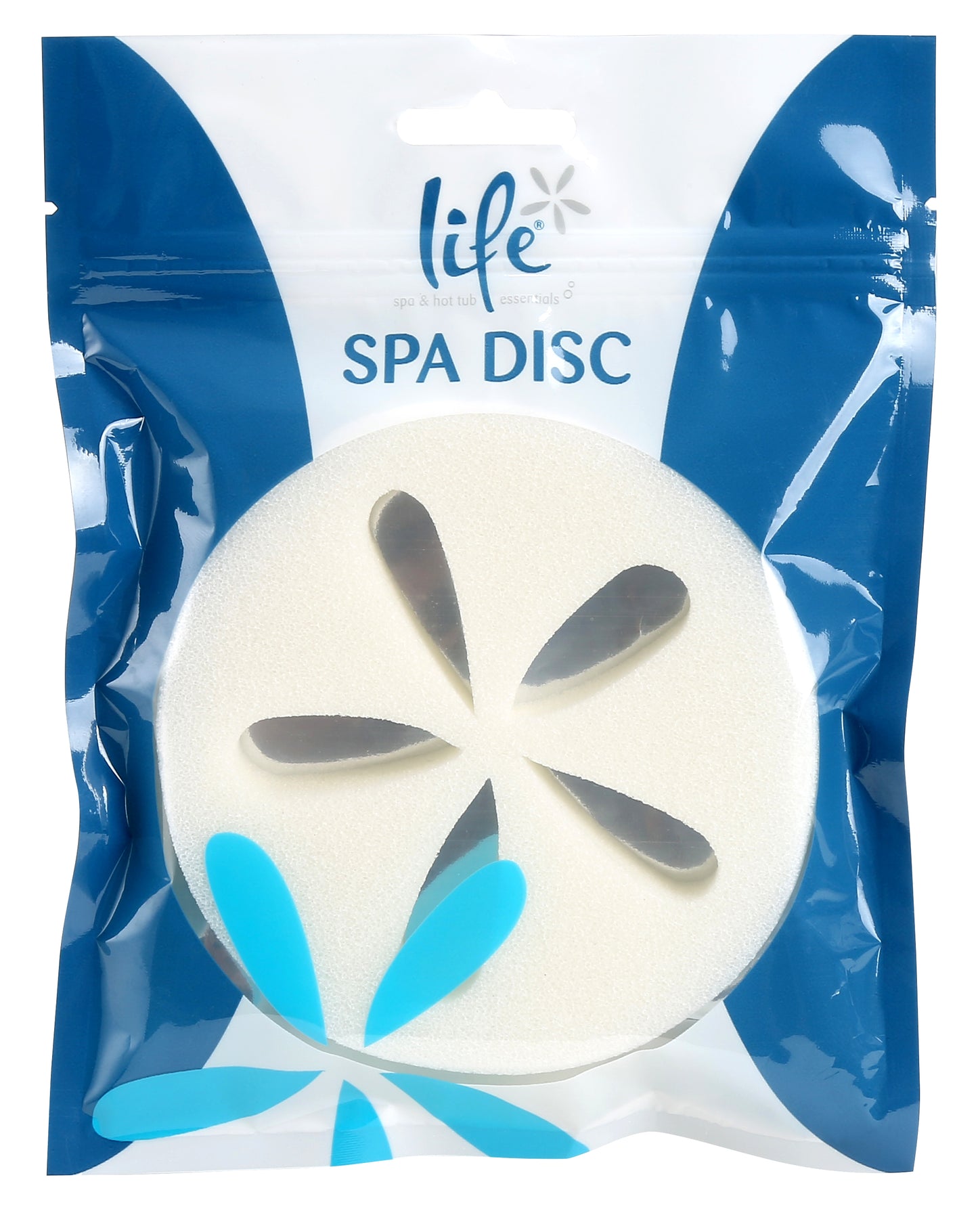 Life Spa Disc floating oil absorber for spas and hot tubs, designed to remove surface oils, sunscreen residue, and reduce waterline scum buildup.