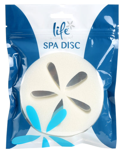 Life Spa Disc floating oil absorber for spas and hot tubs, designed to remove surface oils, sunscreen residue, and reduce waterline scum buildup.