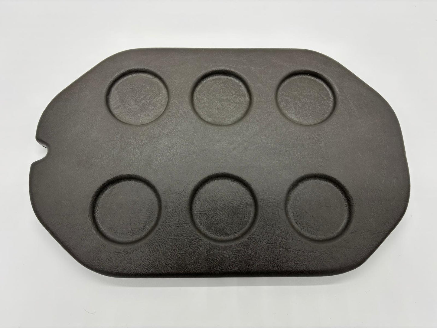 Oval Charcoal spa lid esky with five integrated drink holders shown from top and underside views