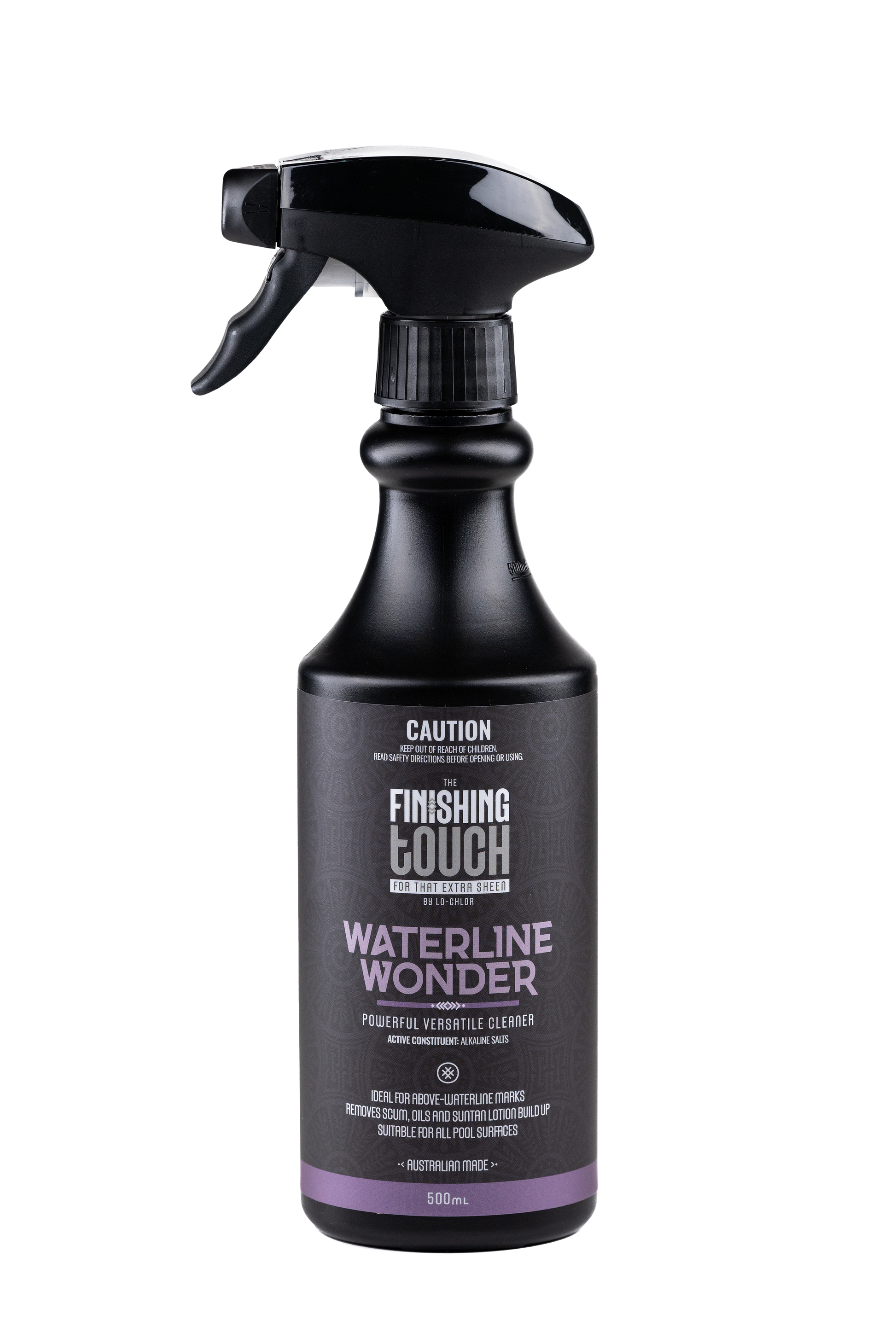 Waterline Wonder 500ml bottle for removing waterline grime from pool and spa surfaces
