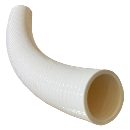 White 25mm flexible PVC spa hose with ribbed design, suitable for spa and pool plumbing installations