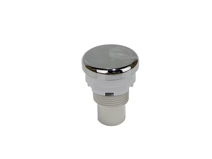 A chrome-finished metal push-button switch with a cylindrical threaded base, shown on a plain white background.