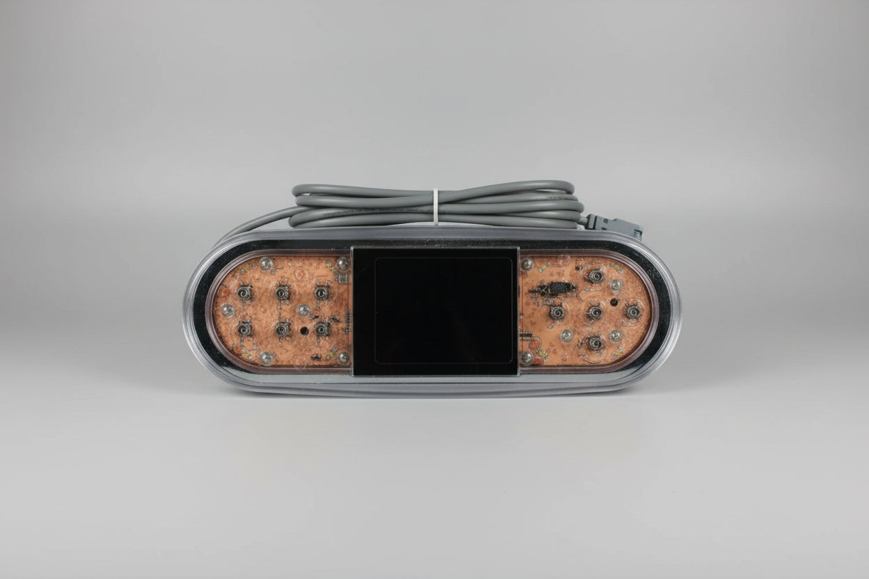 Balboa TP700 spa control panel part 57278 without overlay featuring LCD display, 11-button keypad and connection cable for BP Series spa control systems.